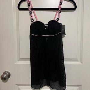 Rampage Black Sheer Lingerie with Pink Accents